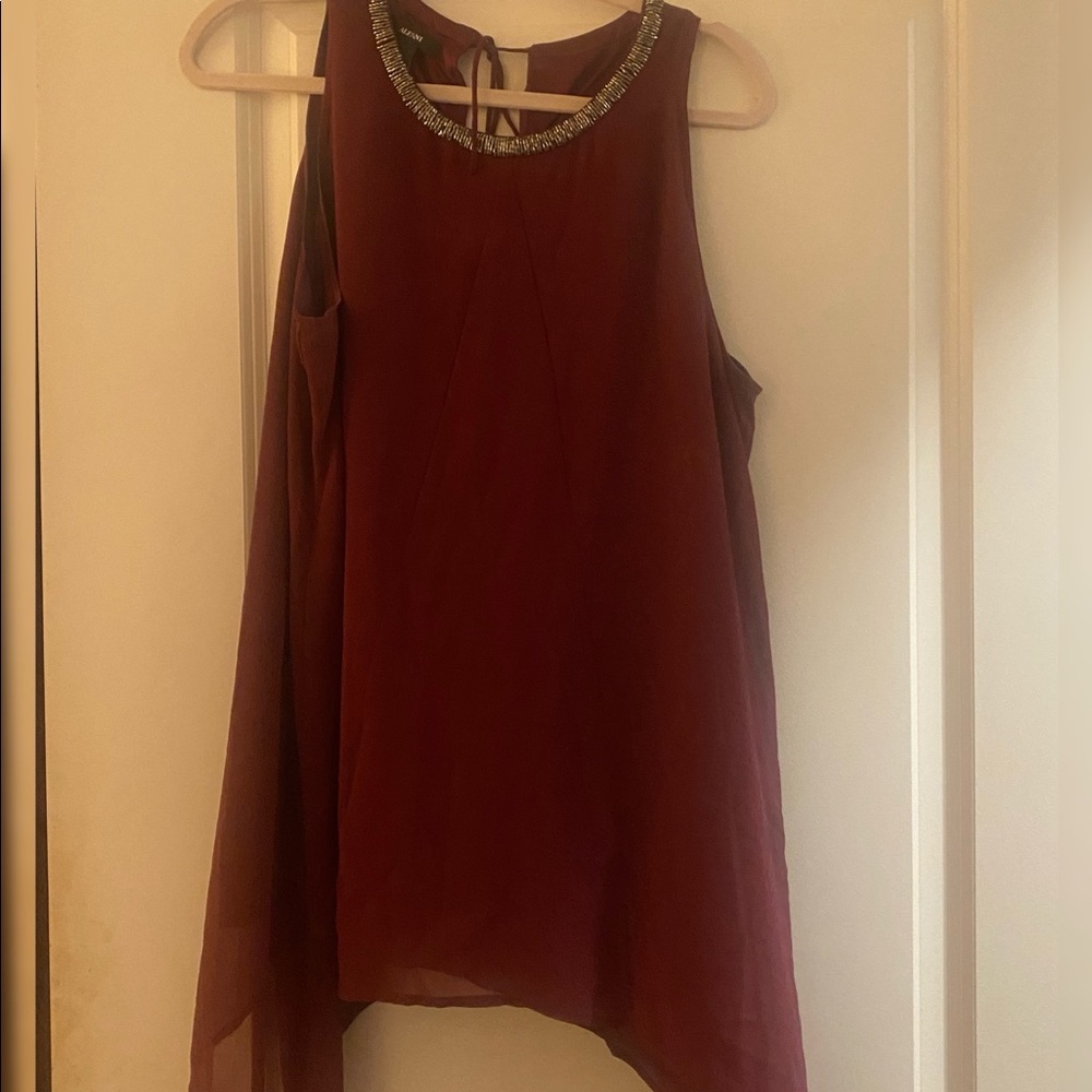 Maroon sleeveless bejeweled blouse size 16 excellent condition